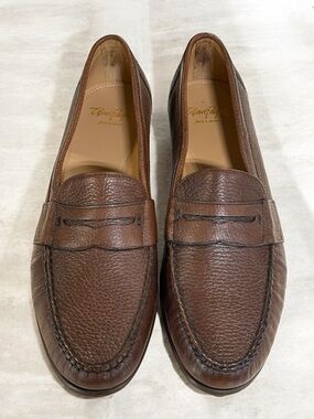 Alan Payne Deerskin Penny Loafer in Brown Pebbled Leather
